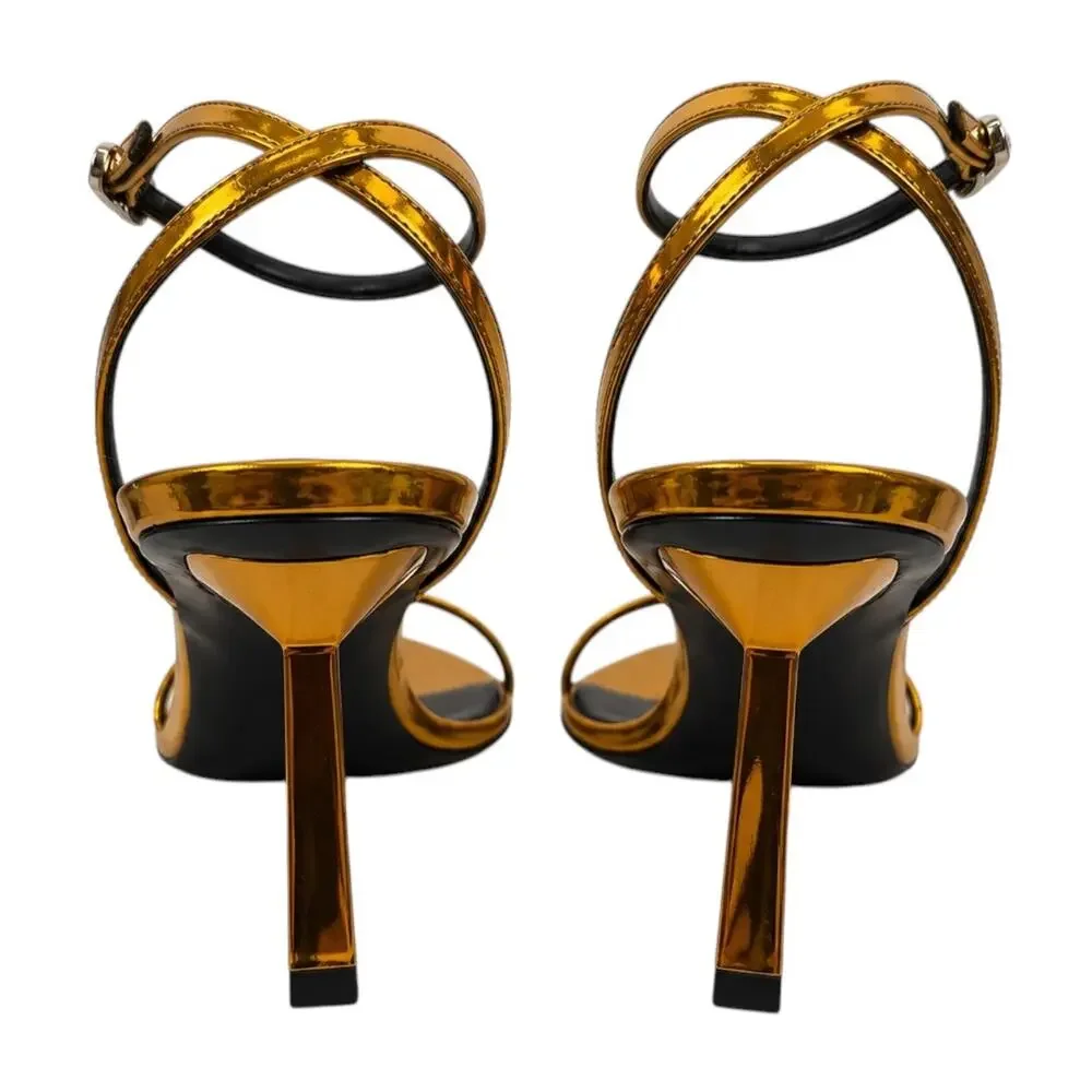 Saint Laurent Kitty 75 Ankle Strap Sandal Metallic Tangerine Size 40